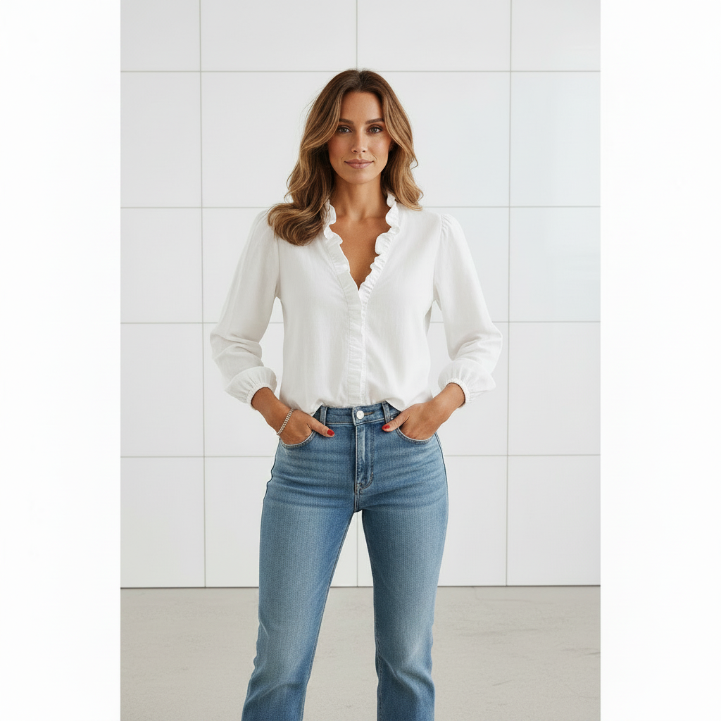 Women's ruffle blouse for office and special occasions front view