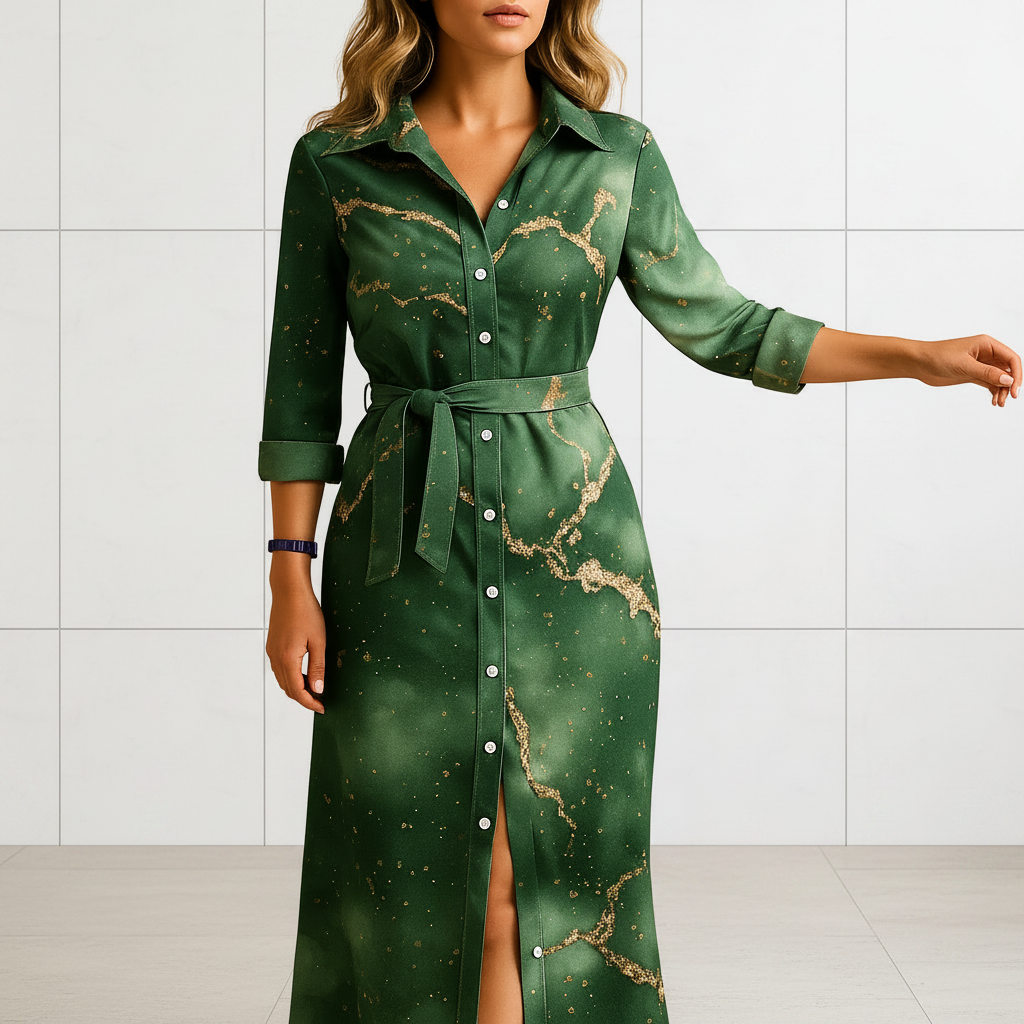 Women's short sleeve maxi dress with breathable fabric front view